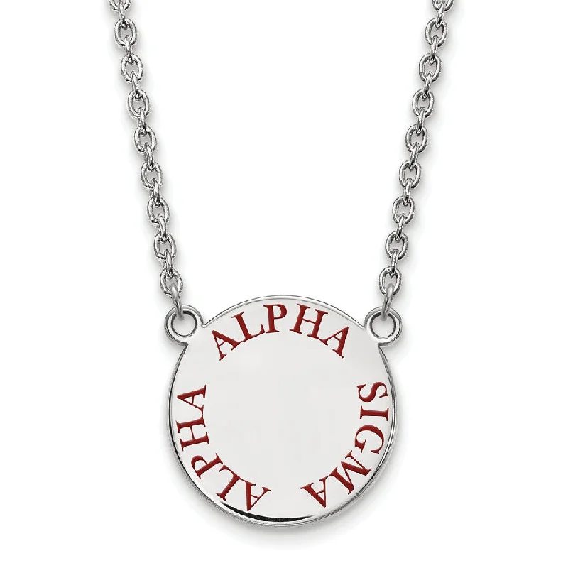 Sterling Silver Alpha Sigma Alpha Large Red Enamel Necklace