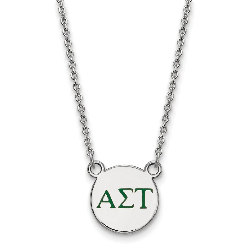 Vivid topaz necklace-Sterling Silver Alpha Sigma Tau Small Green Enamel Greek Necklace