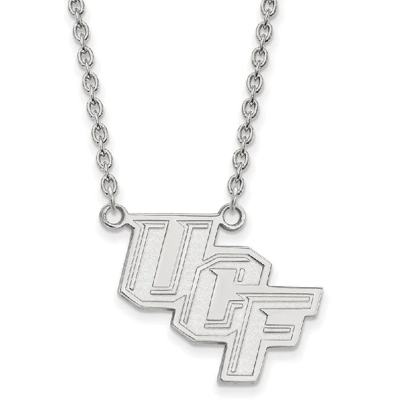 Quilted chain necklace-Sterling Silver Central Florida Large 'UCF' Pendant Necklace