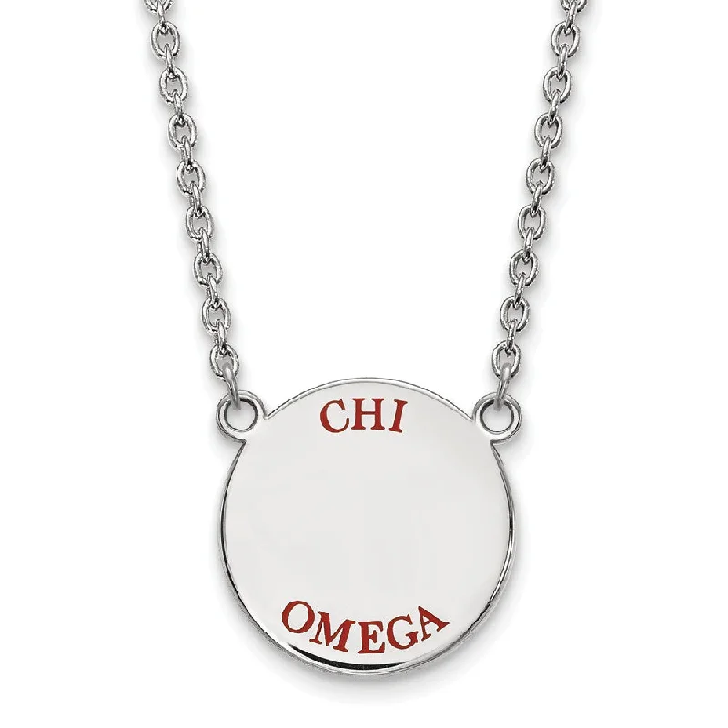 Retro citrine necklace-Sterling Silver Chi Omega Large Red Enamel Necklace