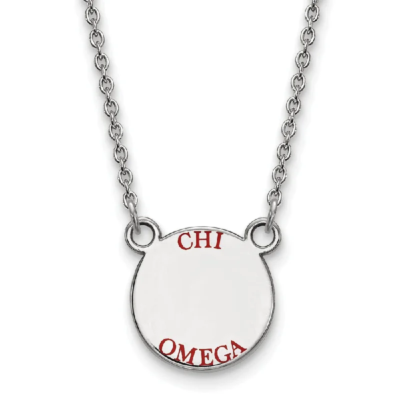 Sterling Silver Chi Omega Small Red Enamel Necklace