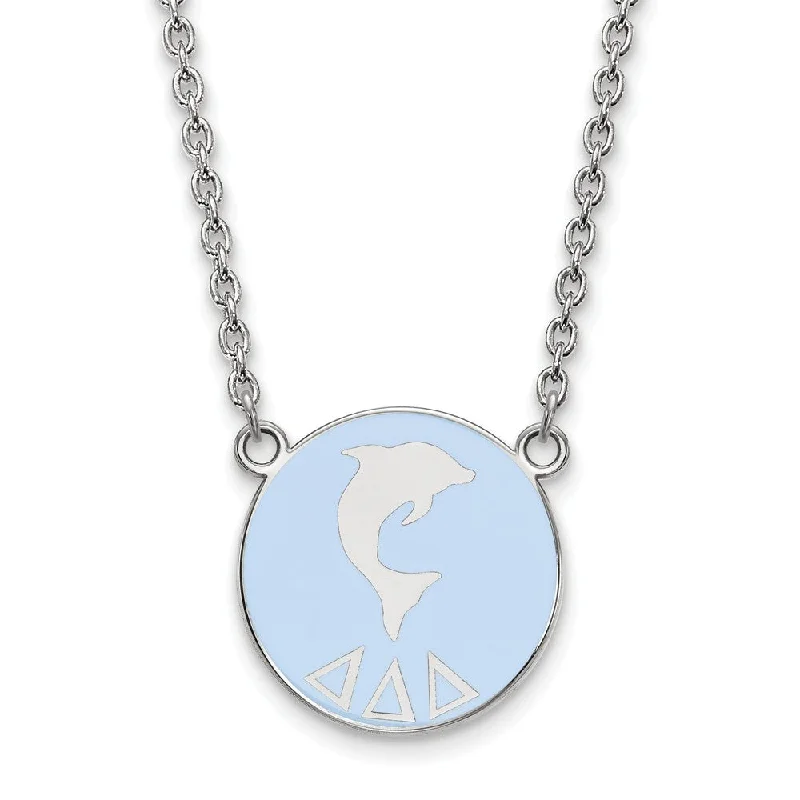 Sterling Silver Delta Delta Delta Large Blue Enamel Logo Necklace