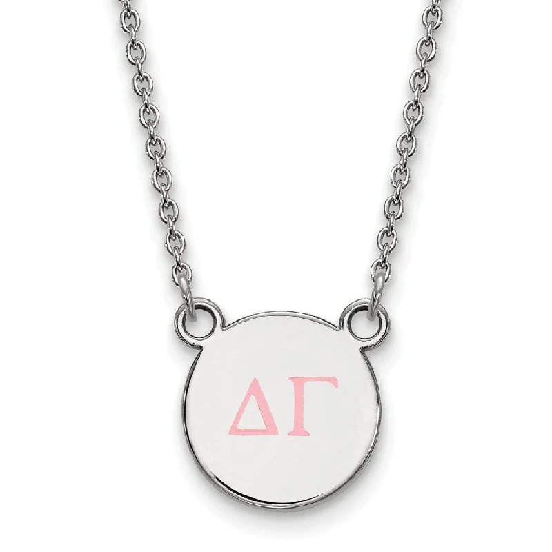 Satin shale necklace-Sterling Silver Delta Gamma Small Pink Enamel Greek Letters Necklace