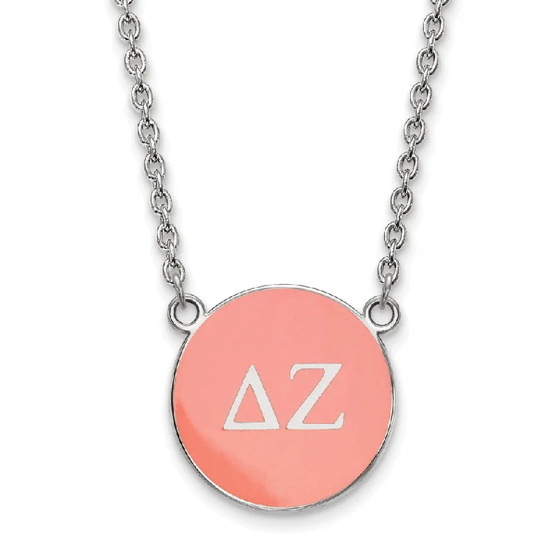 Heavy pave necklace-Sterling Silver Delta Zeta Large Coral Enamel Disc Necklace