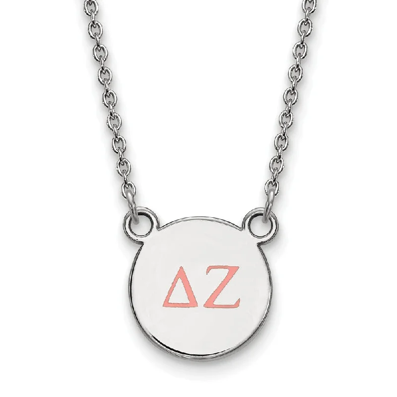 Pale morganite necklace-Sterling Silver Delta Zeta Small Coral Enamel Greek Letters Necklace