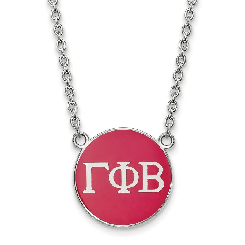 Classic emerald necklace-Sterling Silver Gamma Phi Beta Large Red Enamel Disc Necklace