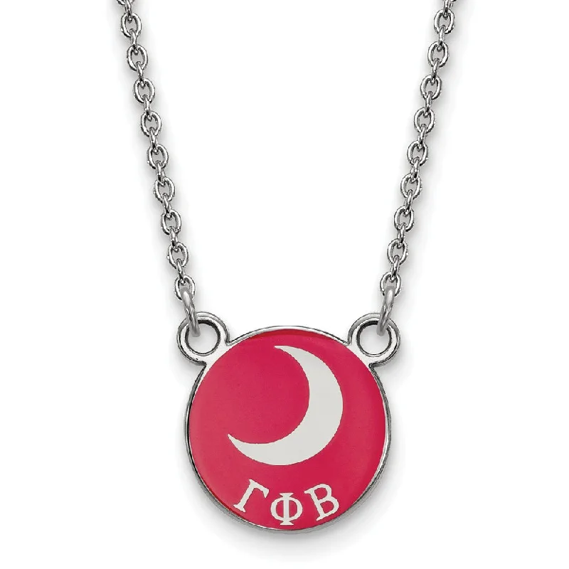 Ethnic scored necklace-Sterling Silver Gamma Phi Beta Small Red Enamel Moon Disc Necklace