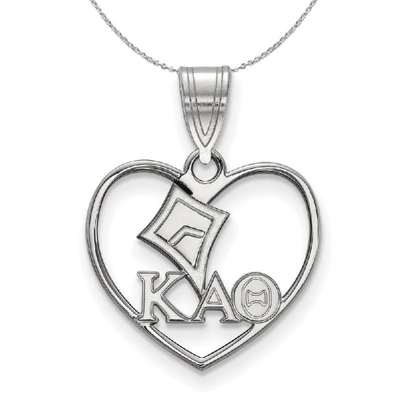 Sterling Silver Kappa Alpha Theta Heart Pendant Necklace