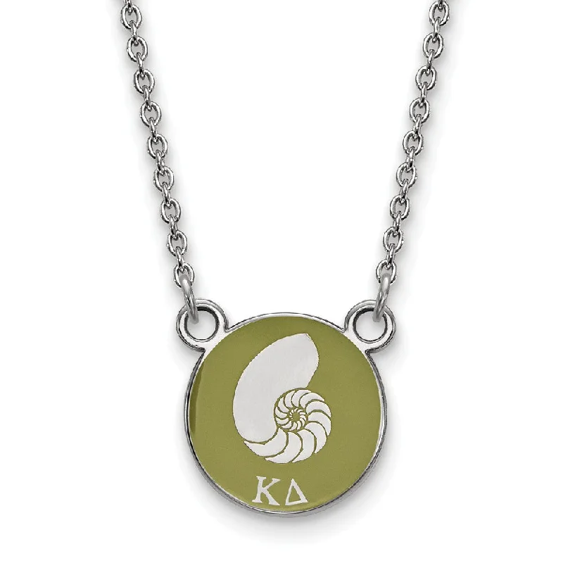 Lush emerald necklace-Sterling Silver Kappa Delta Small Olive Green Enamel Nautilus Necklace