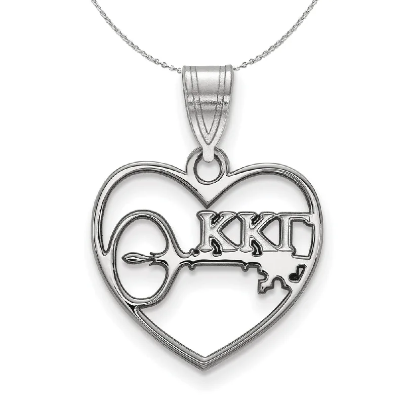 Bright stone necklace-Sterling Silver Kappa Kappa Gamma Heart Pendant Necklace