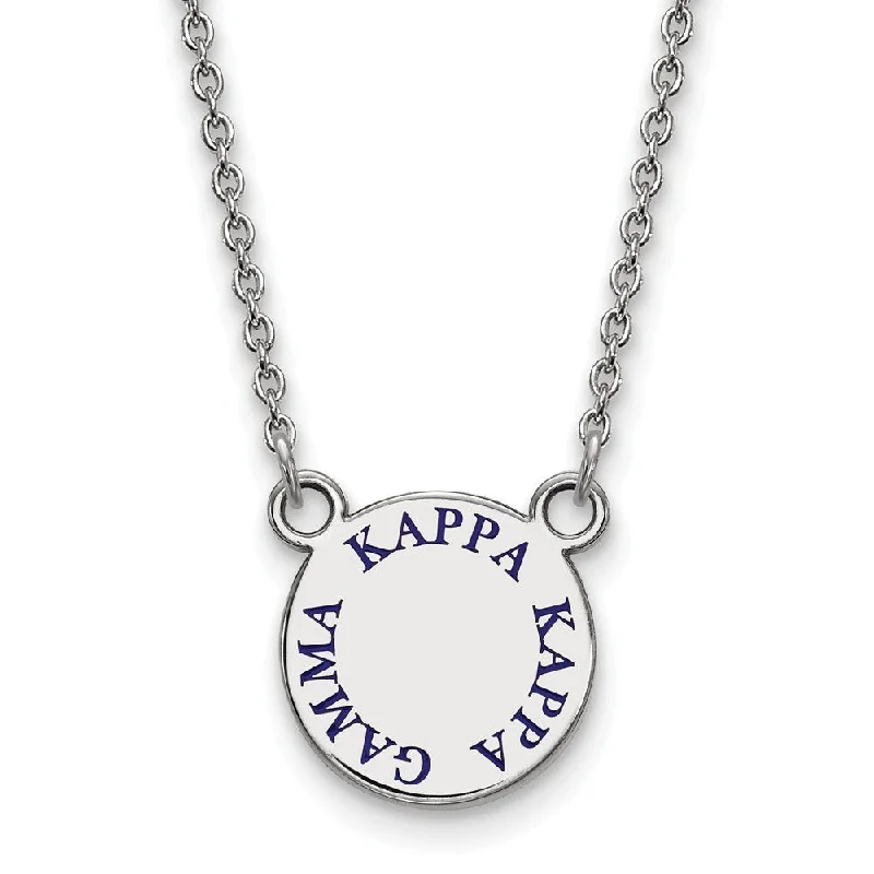 Embossed gem necklace-Sterling Silver Kappa Kappa Gamma Small Blue Enamel Necklace