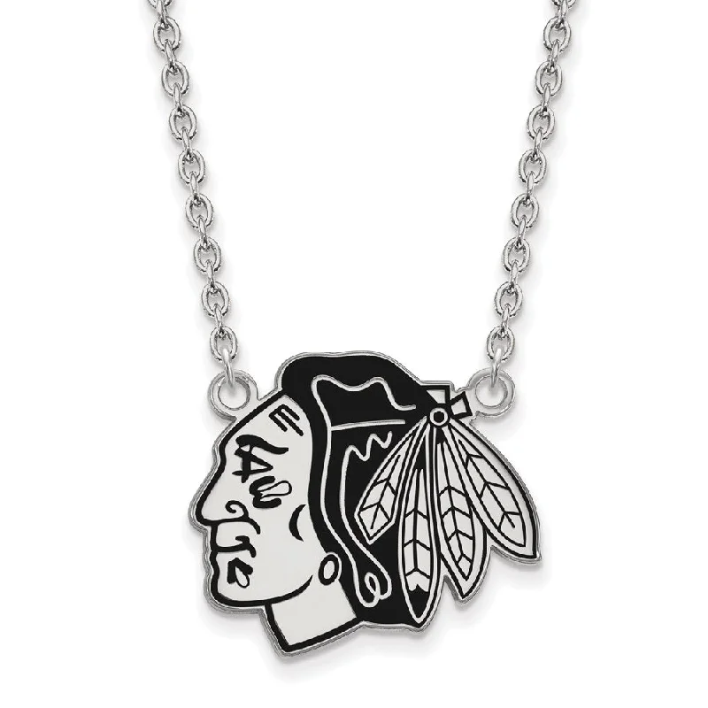 Lush moonstone necklace-Sterling Silver NHL Blackhawks LG Enamel Necklace, 18 Inch