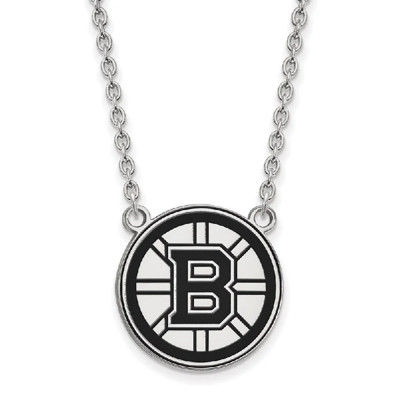 Sterling Silver NHL Boston Bruins LG Enamel Necklace, 18 In