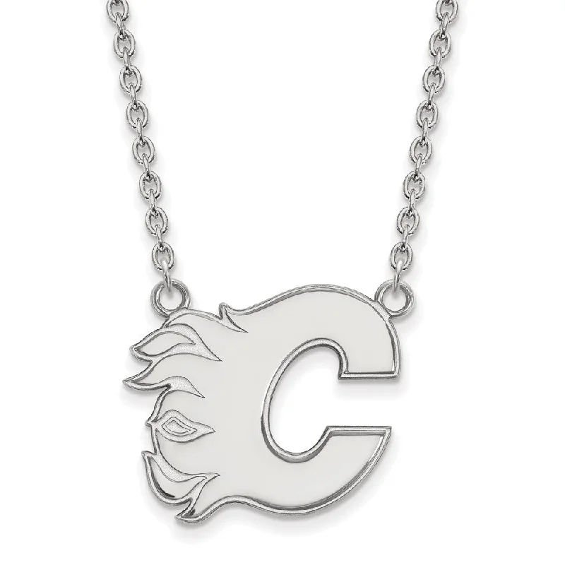 Dimpled necklace-Sterling Silver NHL Calgary Flames Large Necklace, 18 Inch