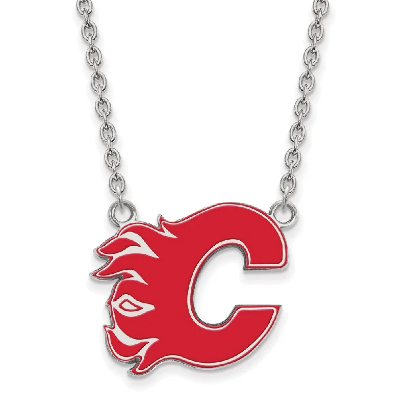 Glowing citrine necklace-Sterling Silver NHL Calgary Flames LG Enamel Necklace, 18 In