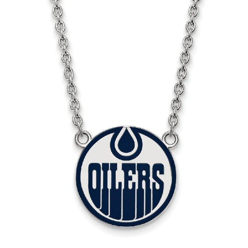 Thick link necklace-Sterling Silver NHL Edmonton Oilers Large Enamel Necklace, 18in