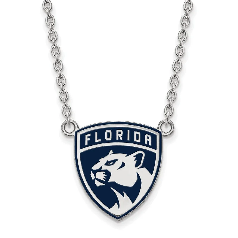 Elevated gem necklace-Sterling Silver NHL FL Panthers LG Enamel Necklace, 18 Inch