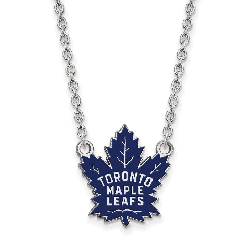 Flecked glaze necklace-Sterling Silver NHL Maple Leafs Large Enamel Necklace, 18 Inch