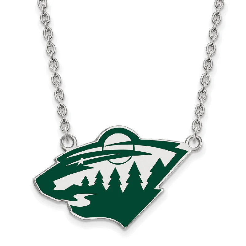 Open-frame necklace-Sterling Silver NHL Minnesota Wild Large Enamel Necklace, 18 In