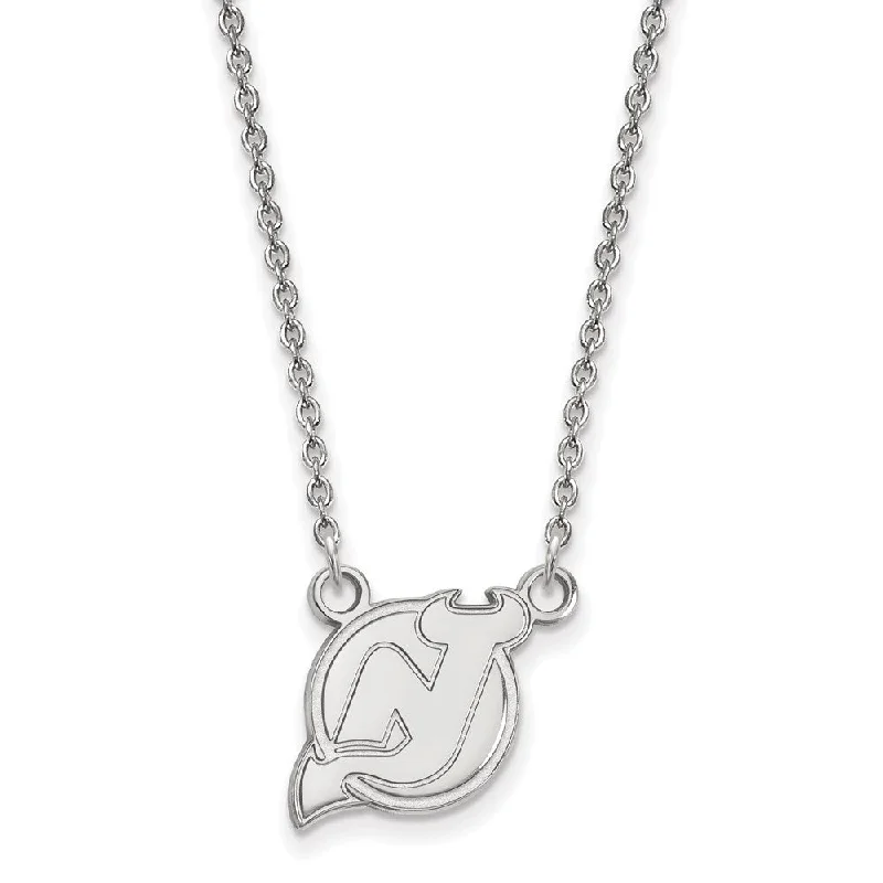 Quilted pattern necklace-Sterling Silver NHL New Jersey Devils Small Necklace, 18 In