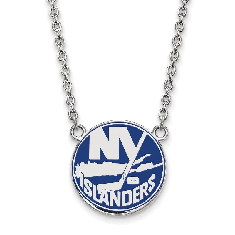 Quilted chain necklace-Sterling Silver NHL NY Islanders Large Enamel Necklace, 18 Inch