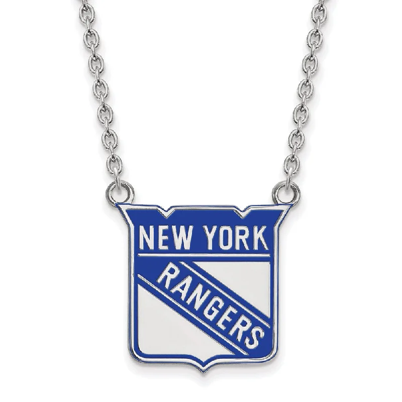 Woven knot necklace-Sterling Silver NHL NY Rangers Large Enamel Necklace, 18 Inch