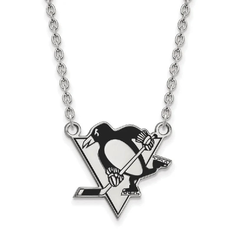 Sterling Silver NHL Penguins Large Enamel Necklace, 18 Inch