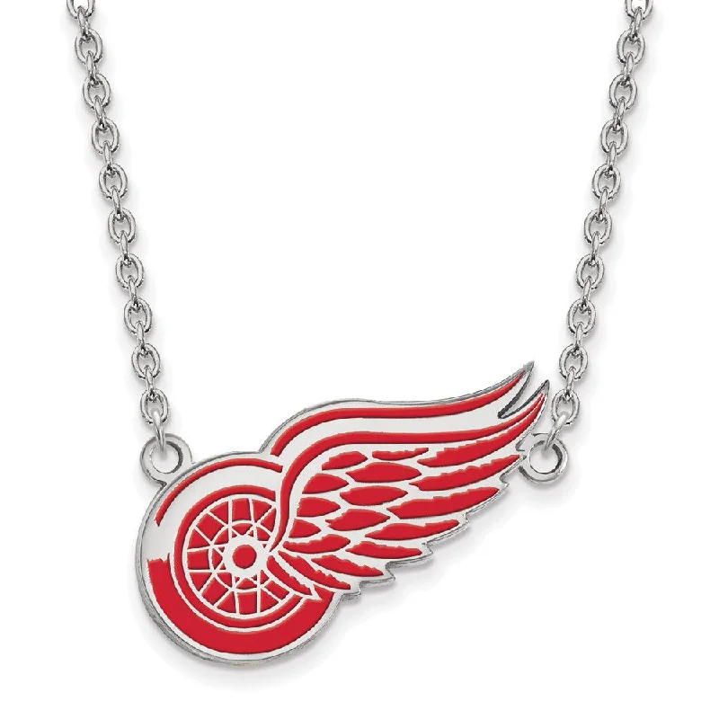 Retro amber necklace-Sterling Silver NHL Red Wings Large Enamel Necklace, 18 Inch