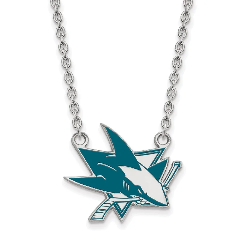 Sterling Silver NHL San Jose Sharks Large Enamel Necklace, 18in