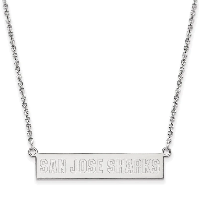 Rounded gem necklace-Sterling Silver NHL San Jose Sharks Small Bar Necklace, 18 In