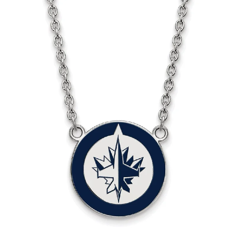 Sterling Silver NHL Winnipeg Jets Large Enamel Necklace, 18 In