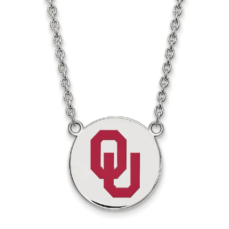 Ridge motif necklace-Sterling Silver Oklahoma Large OU Enamel Disc Pendant Necklace