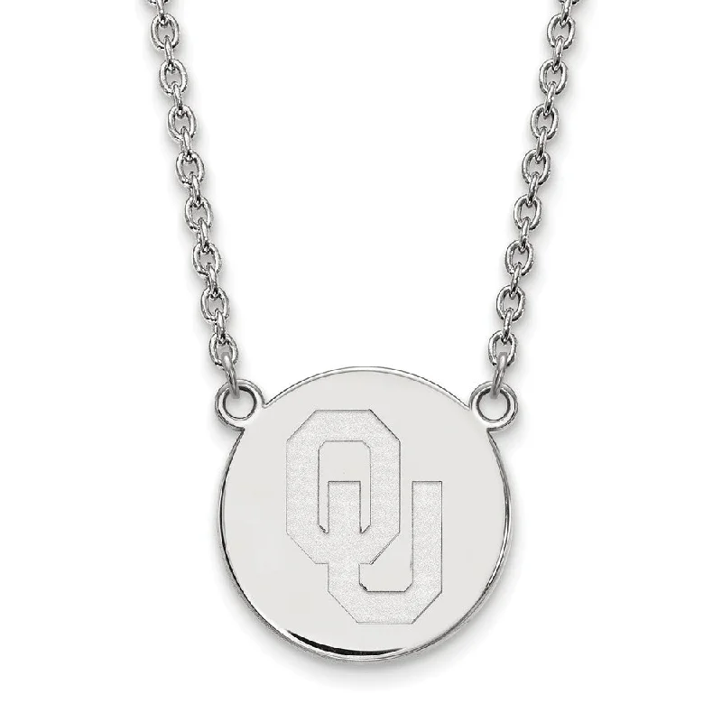 Sterling Silver Oklahoma OU Large Disc Necklace