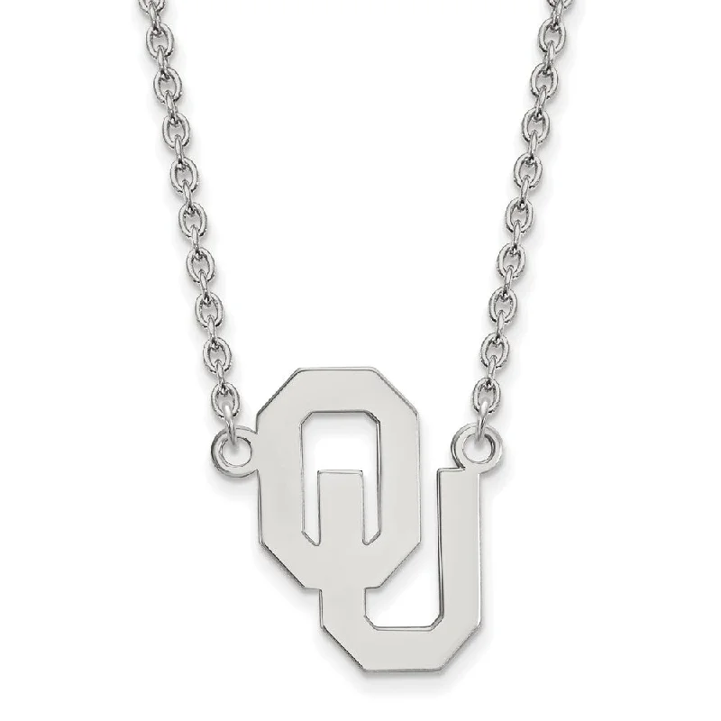 Polished zinc necklace-Sterling Silver Oklahoma OU Large Pendant Necklace