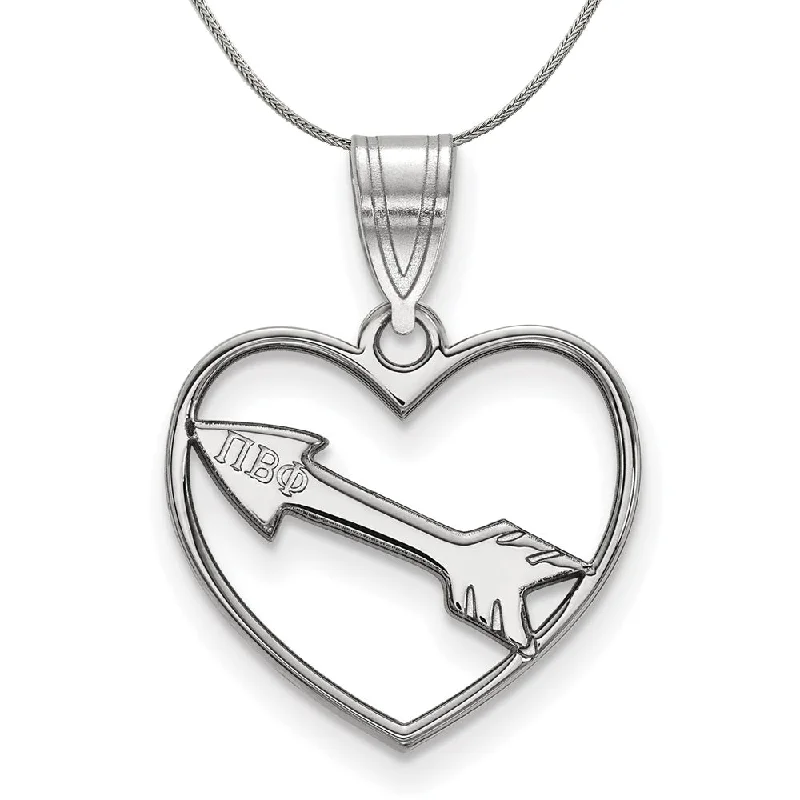 Sterling Silver Pi Beta Phi Heart Pendant Necklace