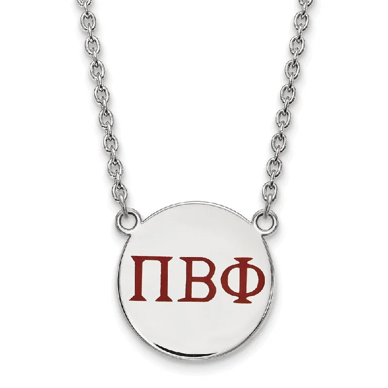 Sterling Silver Pi Beta Phi Large Wine Enamel Greek Letters Necklace