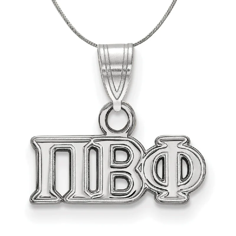 Etched chain necklace-Sterling Silver Pi Beta Phi Small Greek Necklace