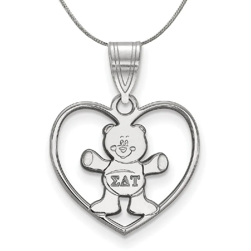 Sterling Silver Sigma Delta Tau Heart Pendant Necklace