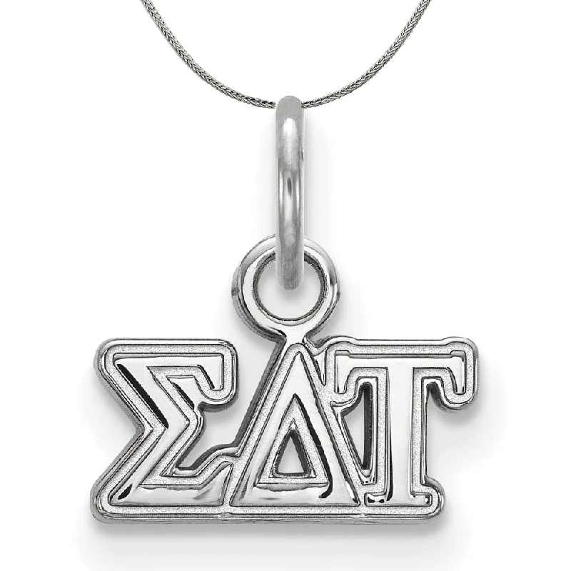 Shiny platinum necklace-Sterling Silver Sigma Delta Tau XS (Tiny) Greek Necklace