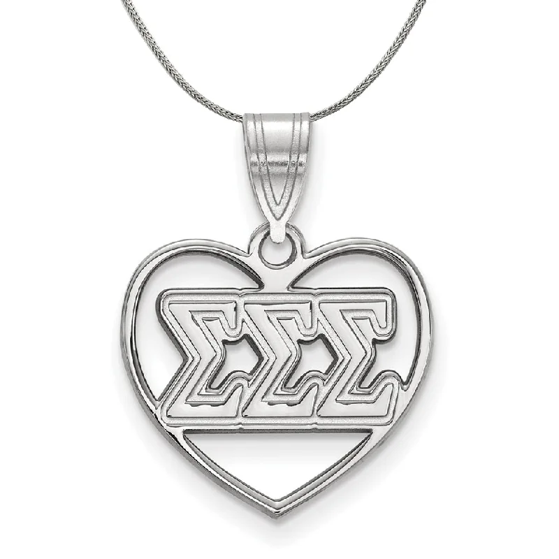 Sterling Silver Sigma Sigma Sigma Heart Greek Necklace