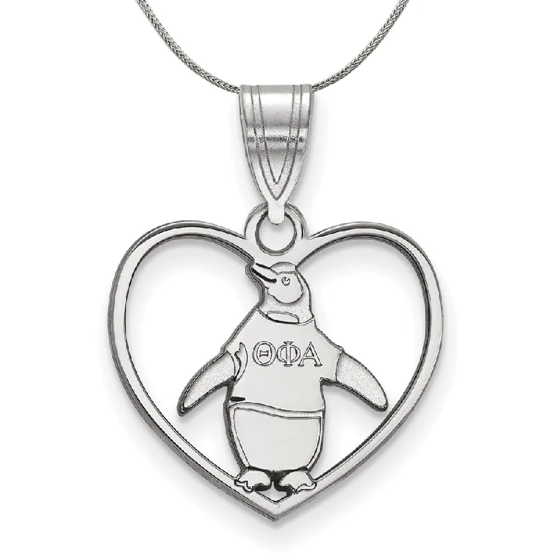 Sterling Silver Theta Phi Alpha Heart Pendant Necklace