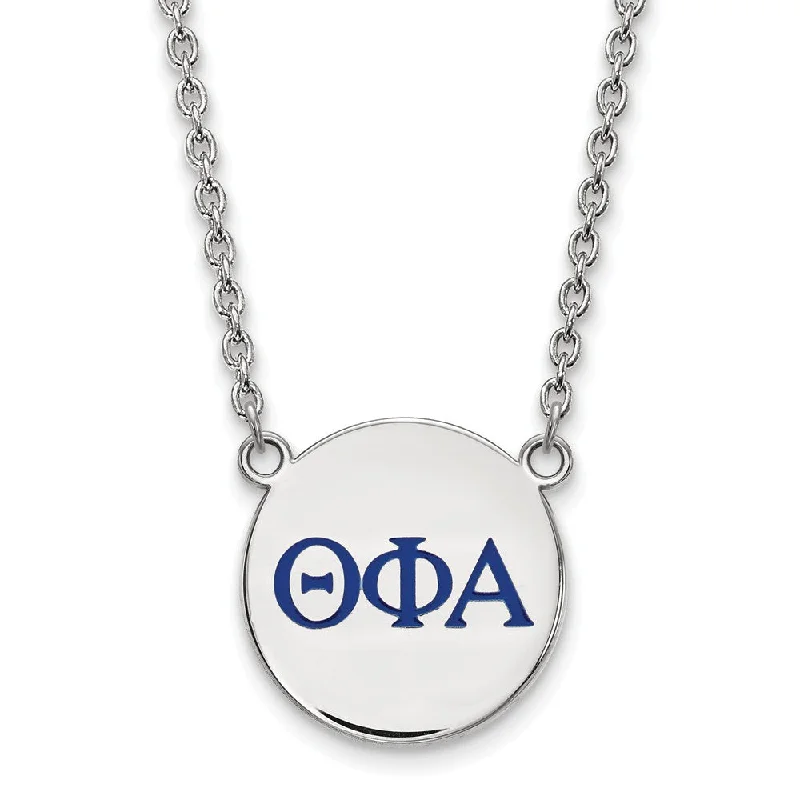 Eight-heart necklace-Sterling Silver Theta Phi Alpha Large Blue Enamel Greek Necklace