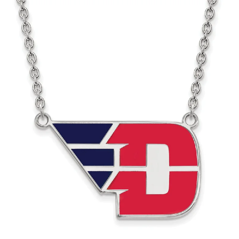 Narrow-tier necklace-Sterling Silver U of Dayton Large Enamel Pendant Necklace