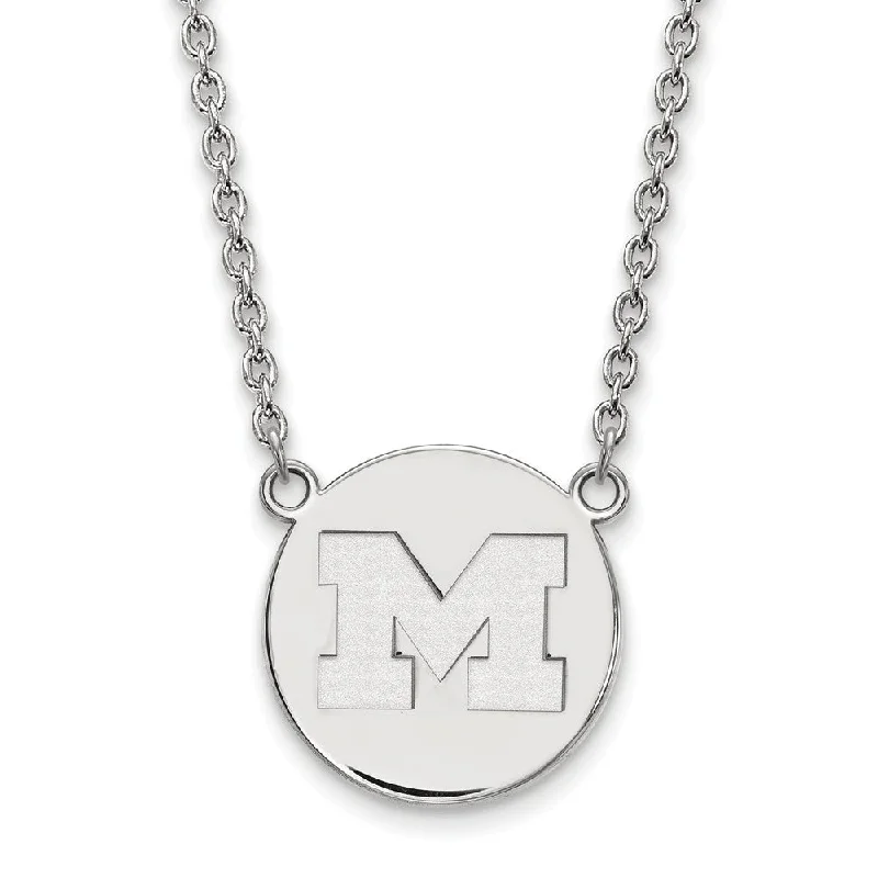 Sterling Silver U of Michigan Large Initial M Disc Necklace