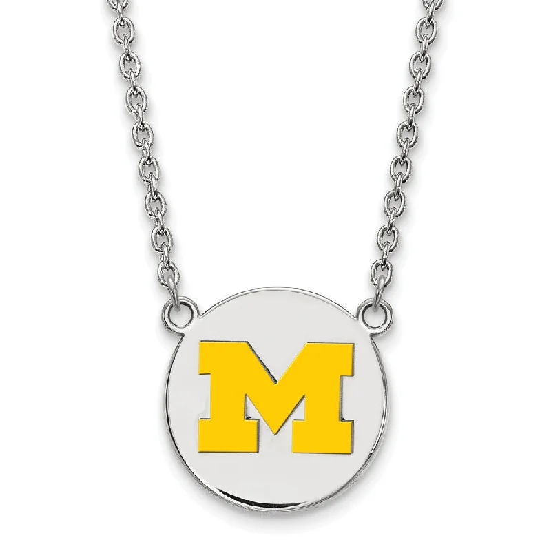 Glowing citrine necklace-Sterling Silver U of Michigan Large Yellow Enamel 'M' Disc Necklace