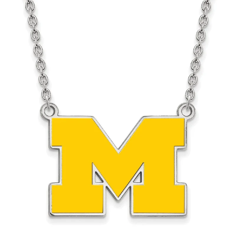 Surge design necklace-Sterling Silver U of Michigan Large Yellow Enameled 'M' Necklace