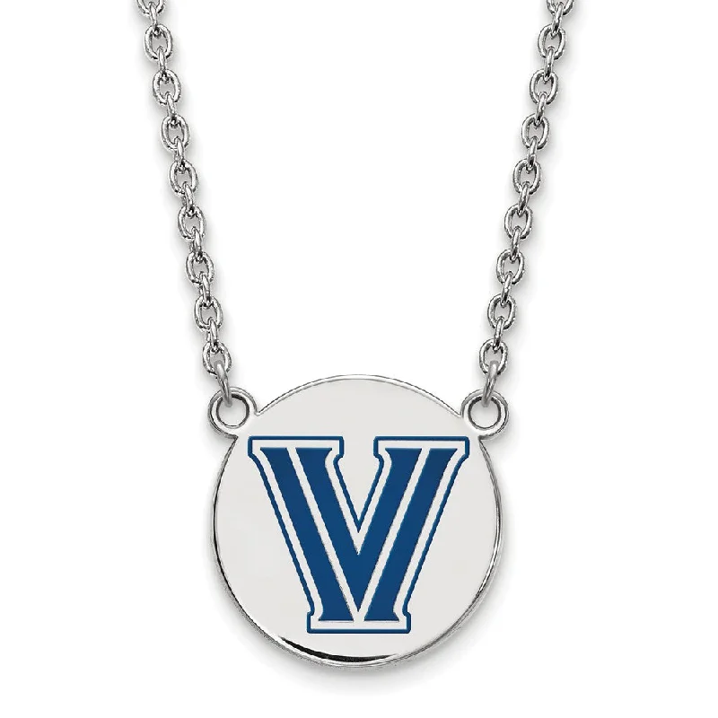 Satin gold necklace-Sterling Silver Villanova U Large Enamel Disc Pendant Necklace