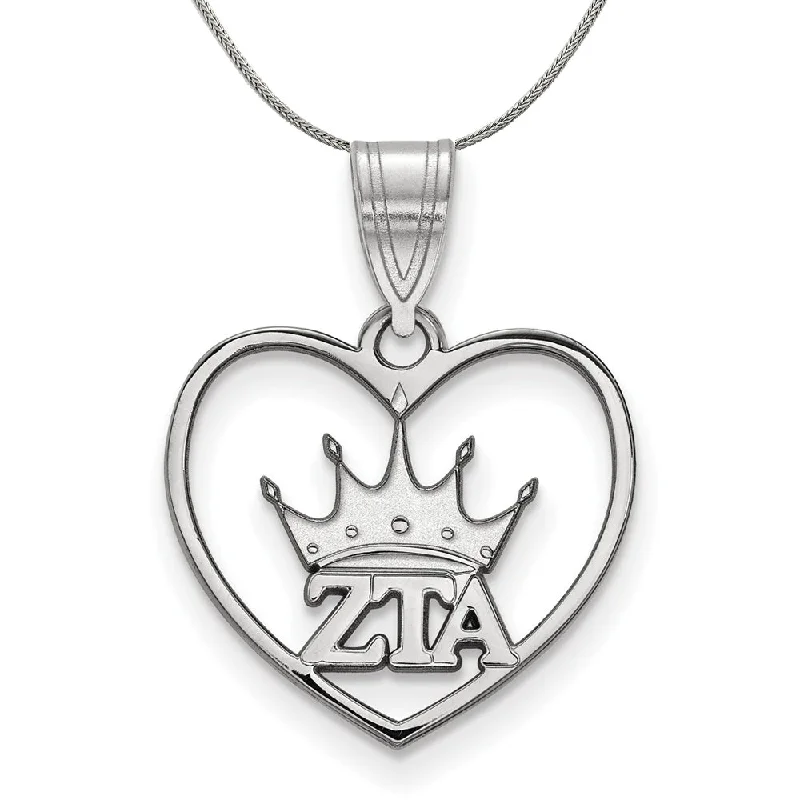 Uncut ruby necklace-Sterling Silver Zeta Tau Alpha Heart Pendant Necklace