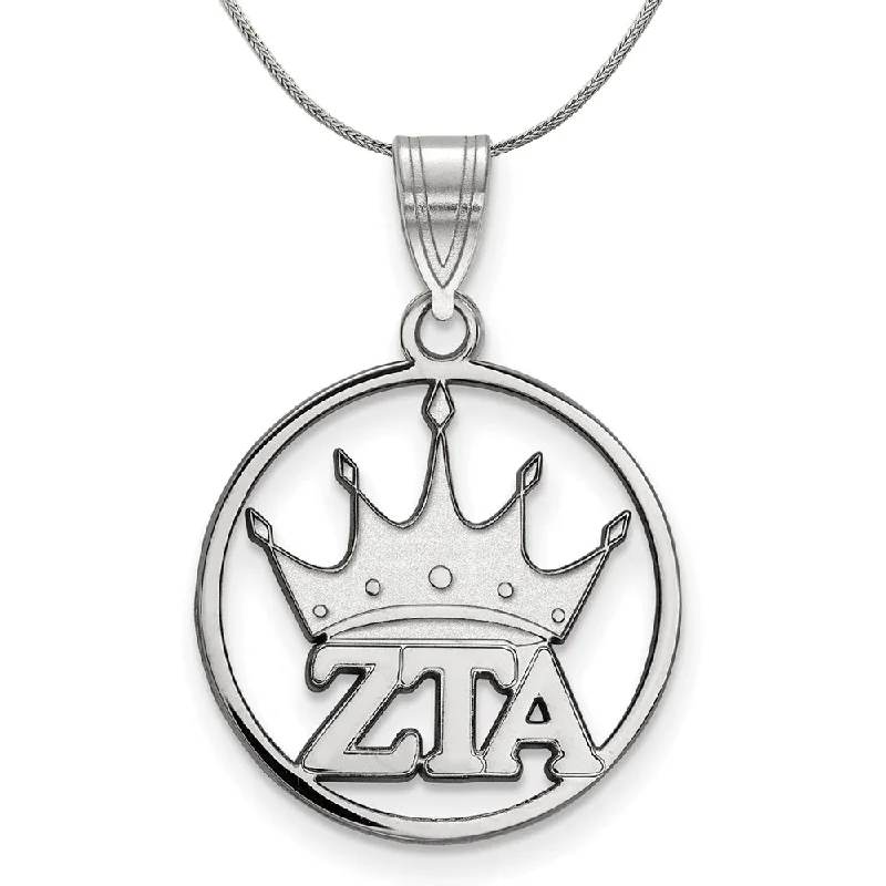 Sterling Silver Zeta Tau Alpha Medium Circle Pendant Necklace