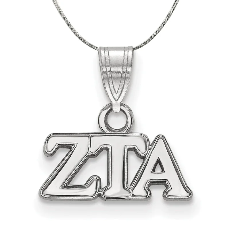 Curved stone necklace-Sterling Silver Zeta Tau Alpha Small Greek Necklace